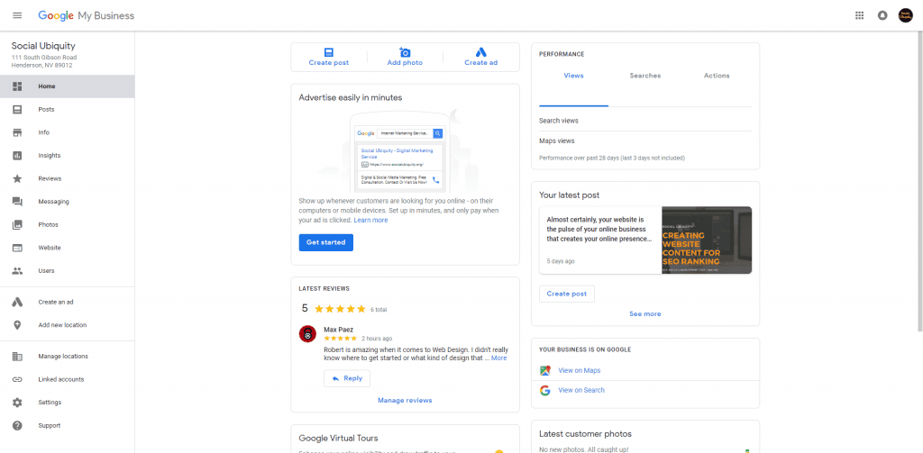 Google My Business Dashboard